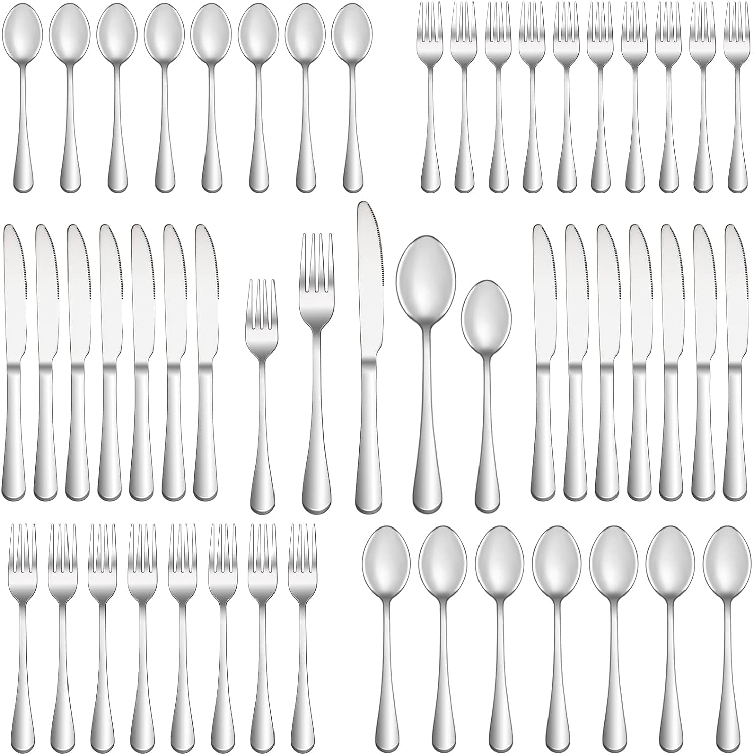 50 Piece Silverware Set Service for 10. Premium Stainless Steel Flatware Set