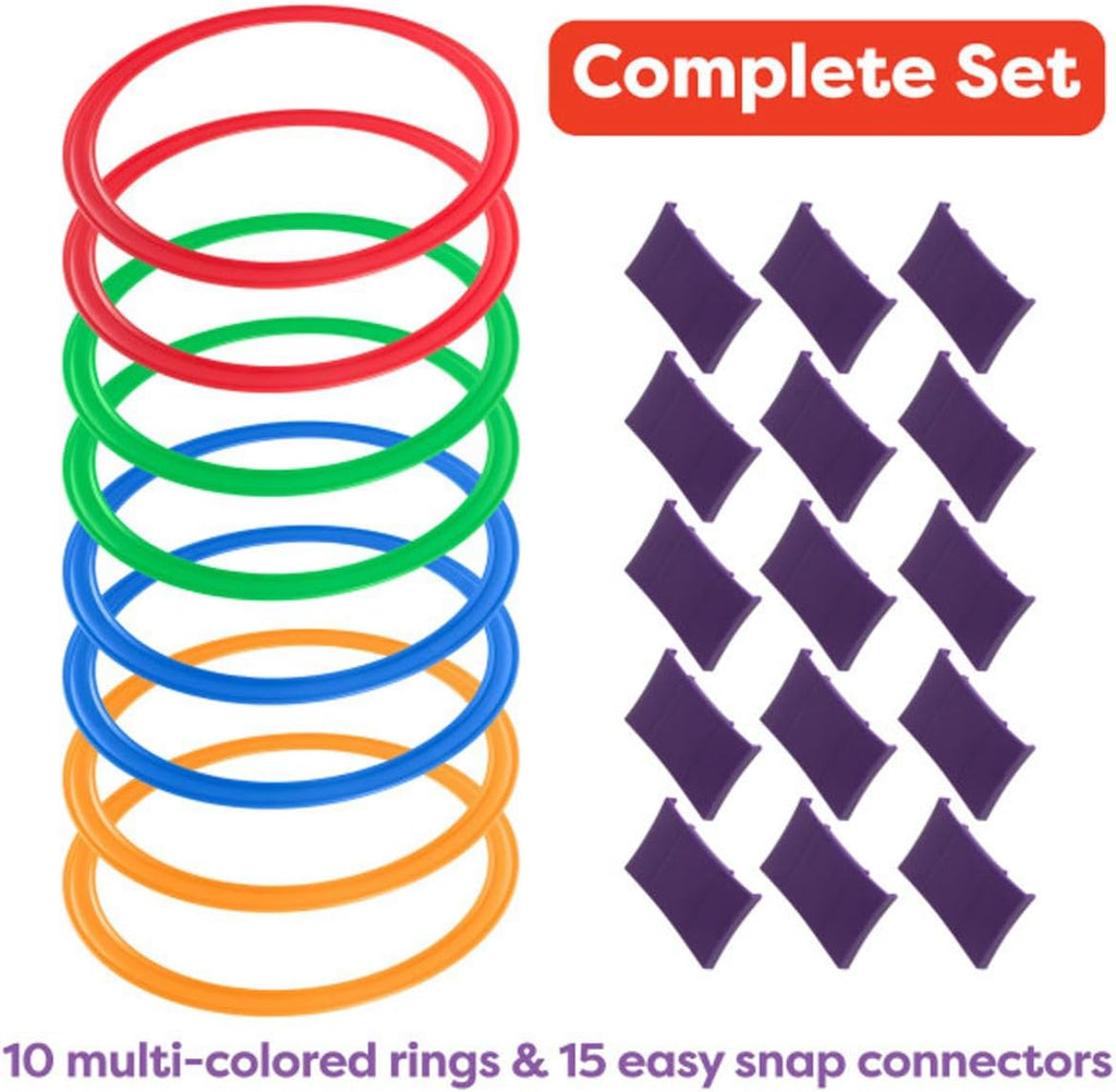 Hopscotch Rings Game - Ten 11-Inch Plastic Rings and 15 Connectors for Indoor and Outdoor Use 