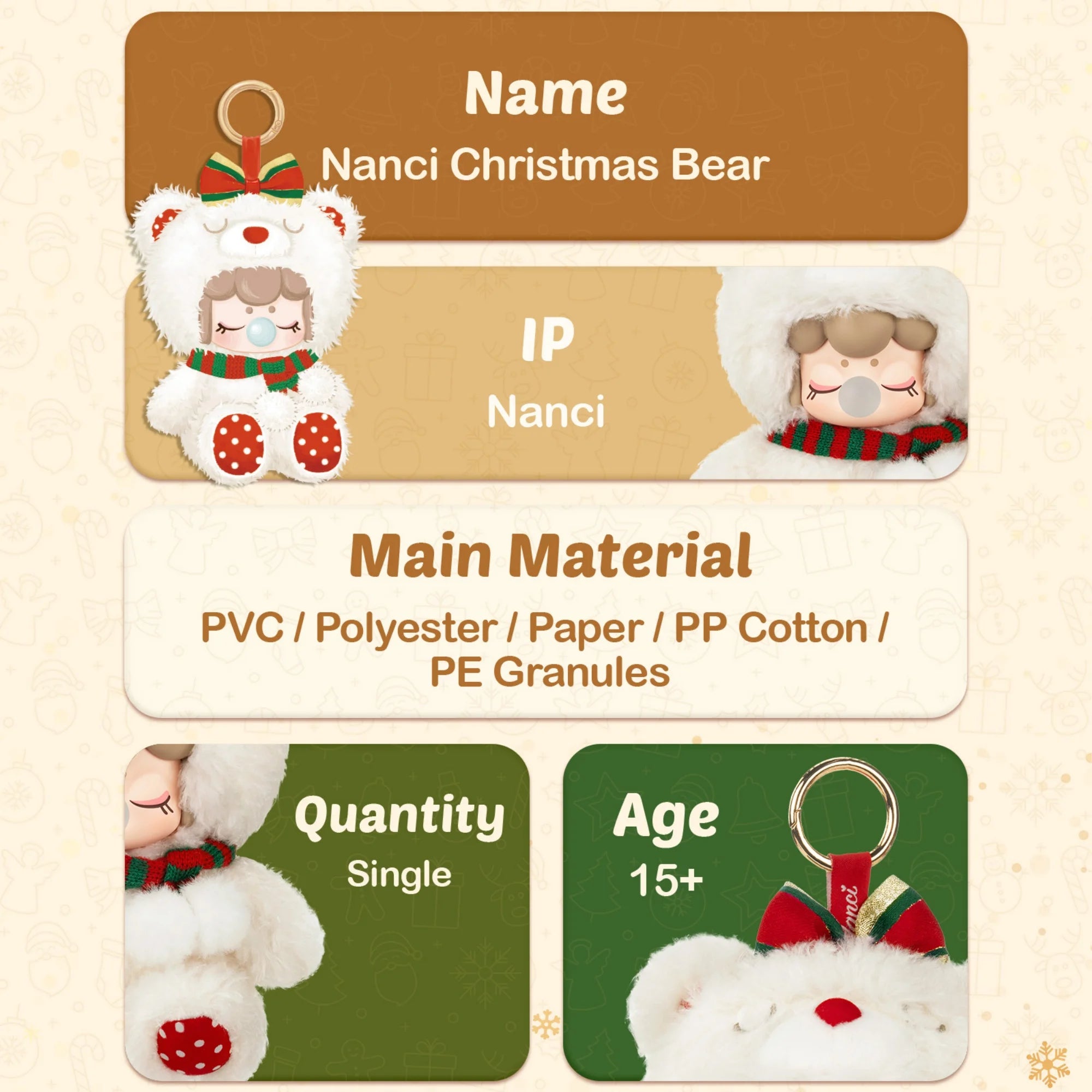 Nanci Christmas Bear Plush Pendant Collectible Plush Doll Toys Gift for Kids Friends Adults