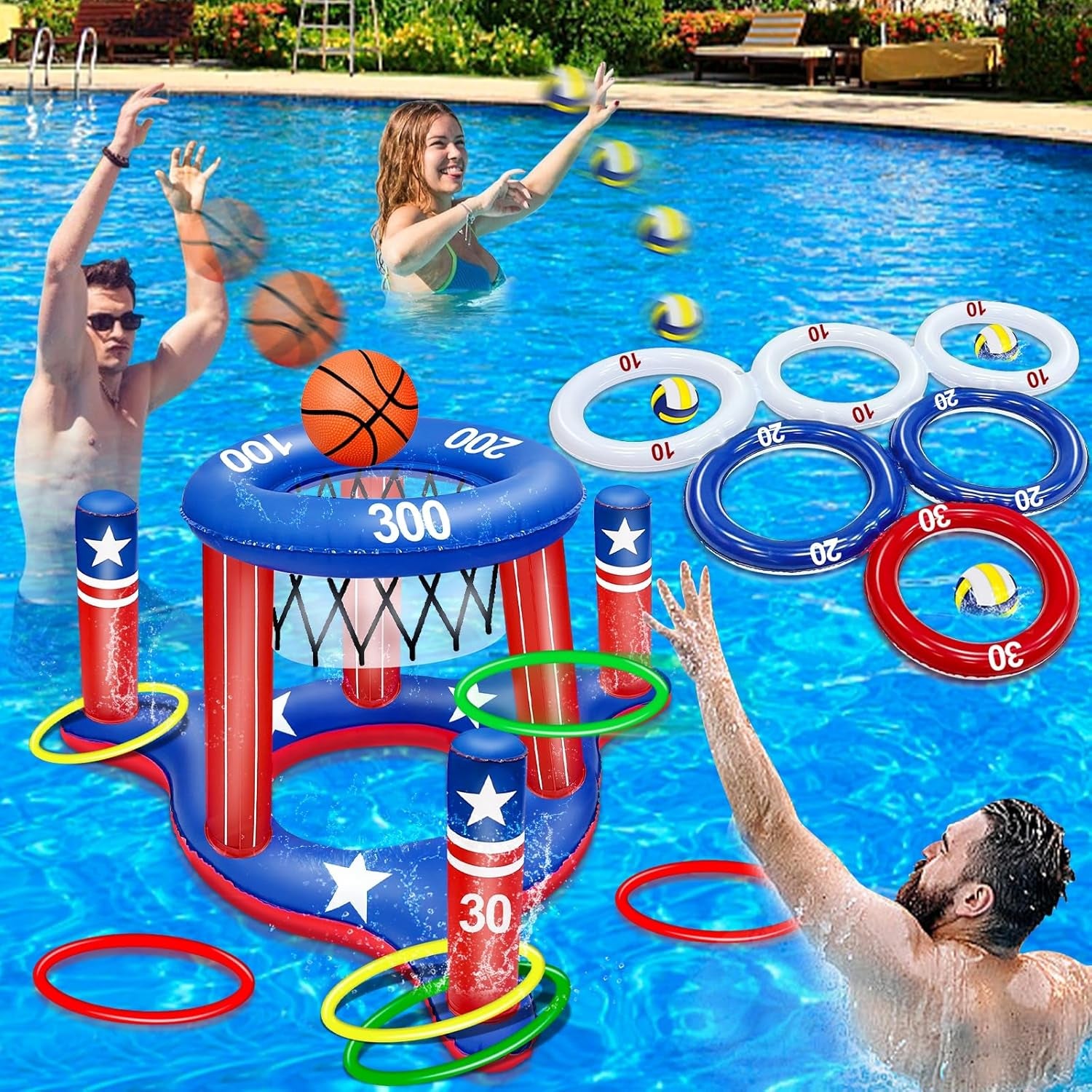 American Flag Pool Toys Games Set