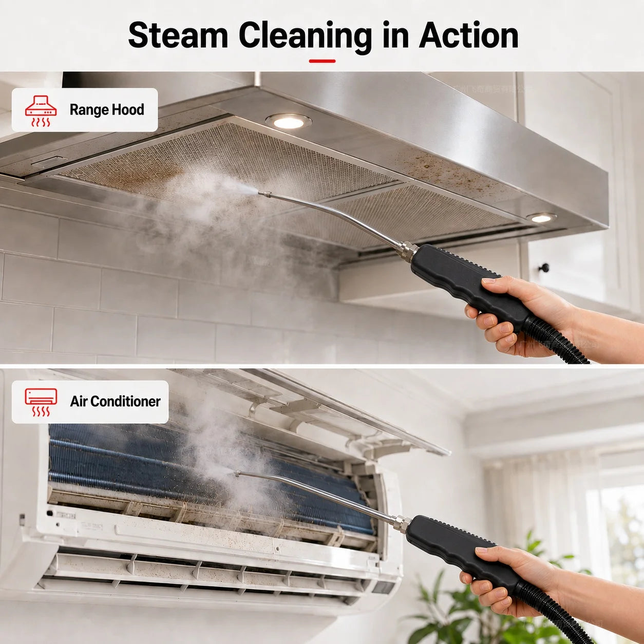 001 Small and Portable High-Pressure Red White Steam Cleaner with Brush Heads Handheld Sanitizing 6-Speed Settings Extended Hose Large Capacity Removes Grease Dust Mites for Air Conditioners Range Hoods Floors Bathrooms Cookware Tableware