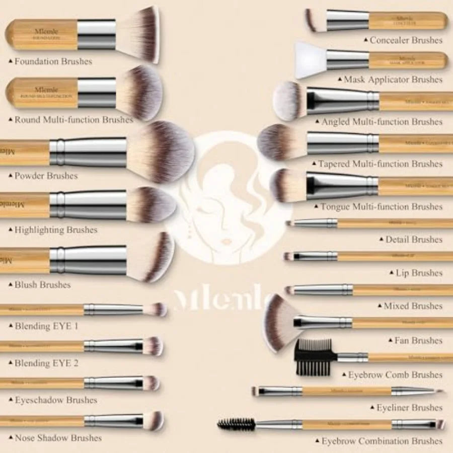 Makeup Brushes Set, Professional 26 Pcs Makeup Kit, Include Concealers Powder Foundation Eye Blush Shadows 21 Pcs Bamboo Makeup