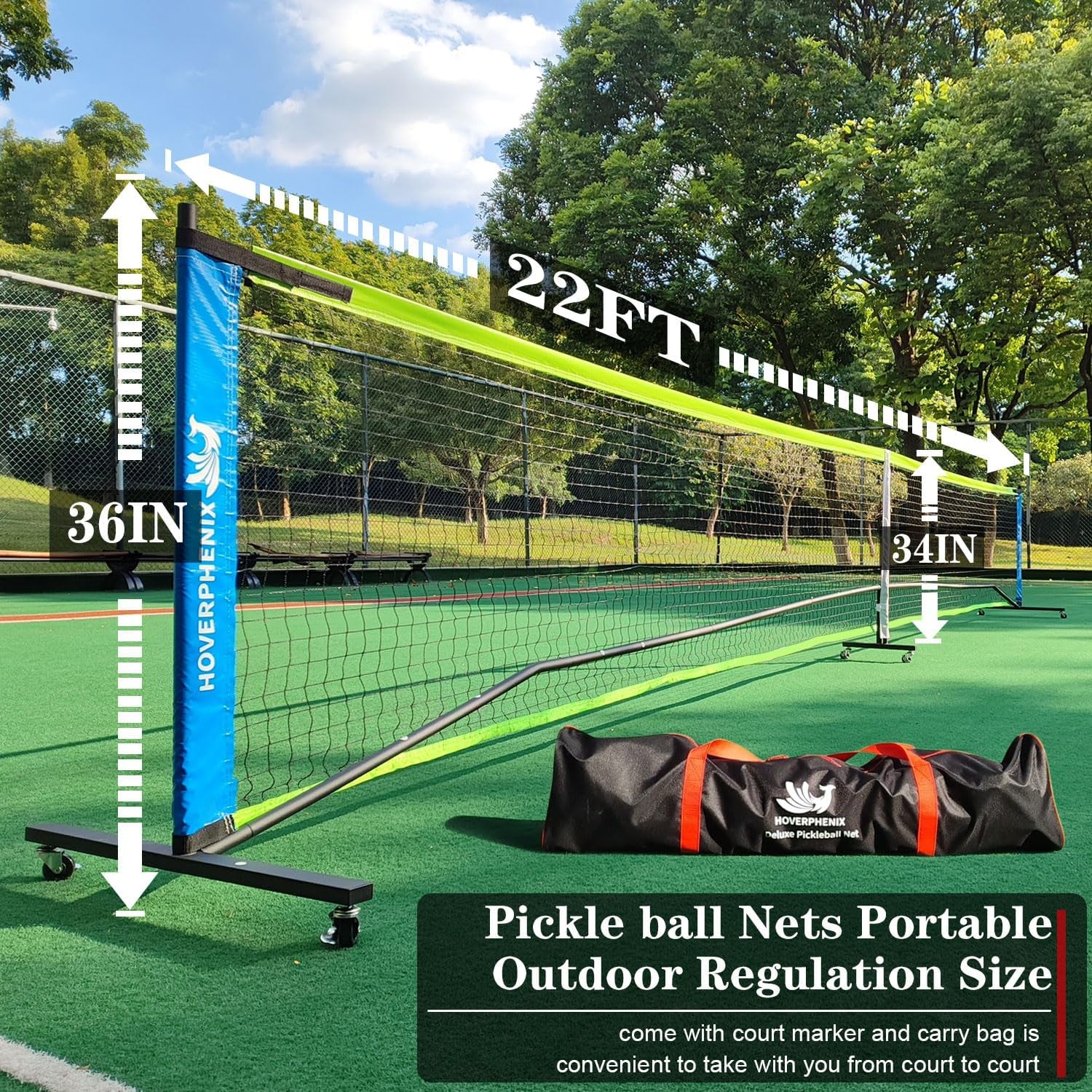 Portable Pickleball Net Set, 22FT Pickle Ball Net with Paddle Set of 4 