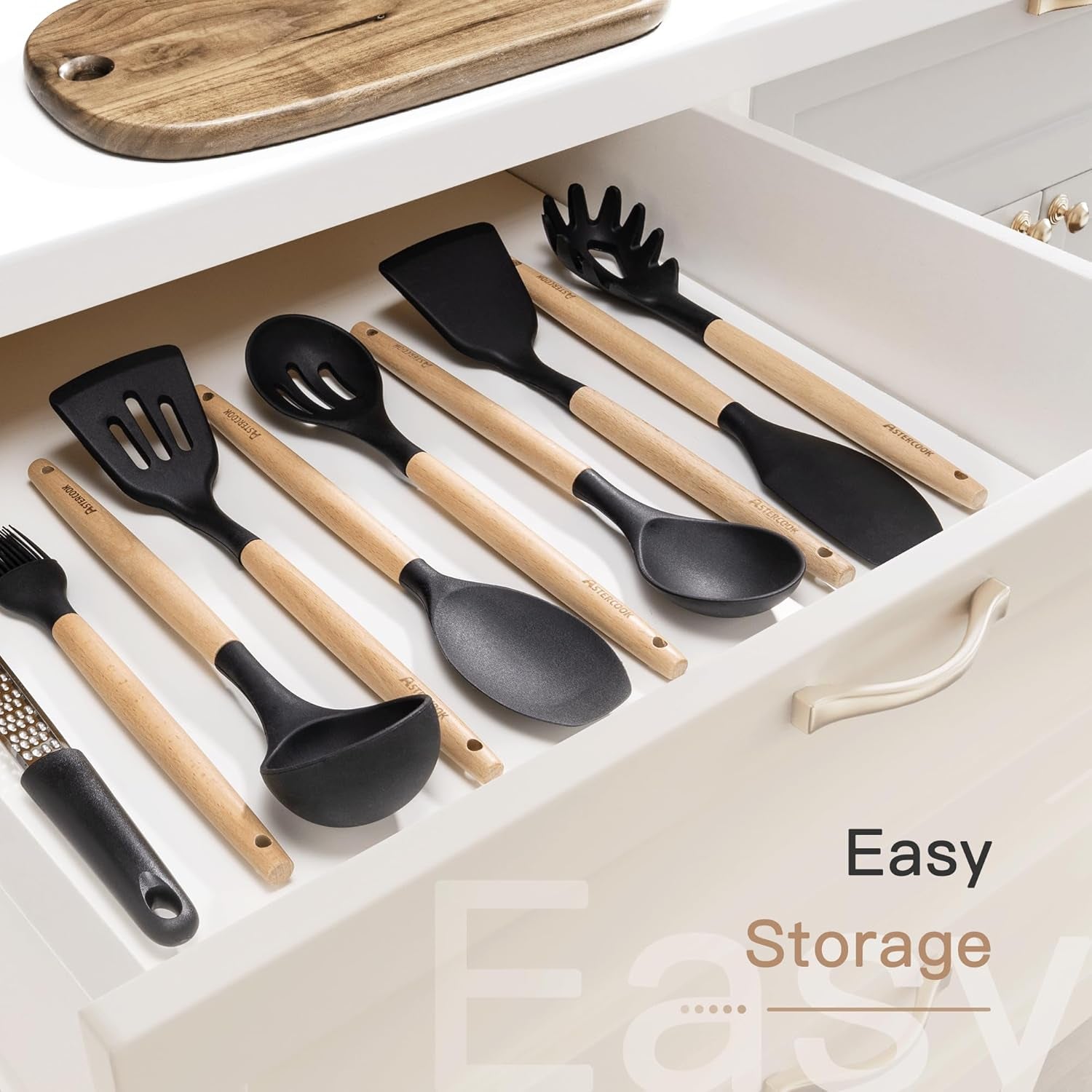 39 PCS Kitchen Utensils Set, Silicone Cooking Utensil Sets with Wooden Handle