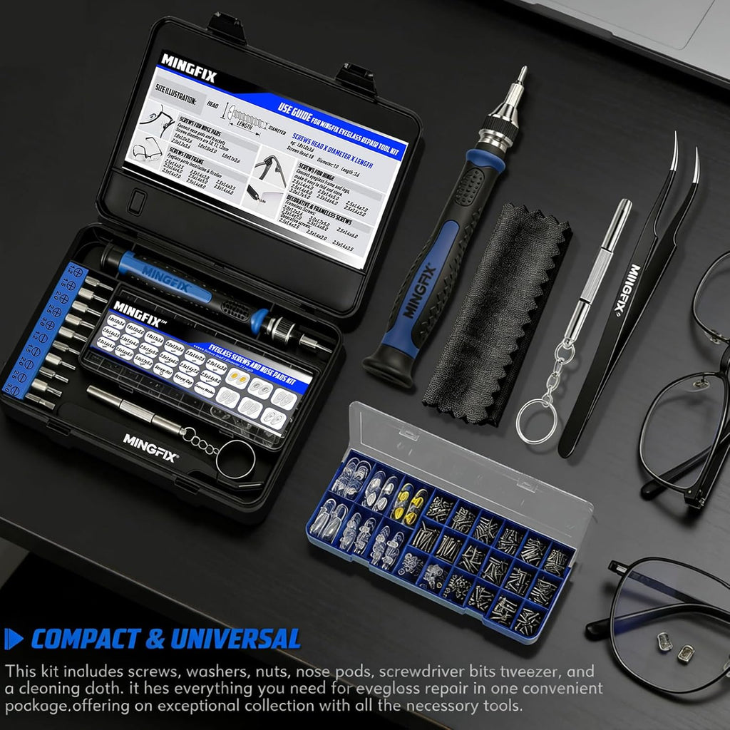 Eyeglass Sunglass Repair Kit, Magnetic Eye Glasses Repairing Tool Kit with Assorted Screws