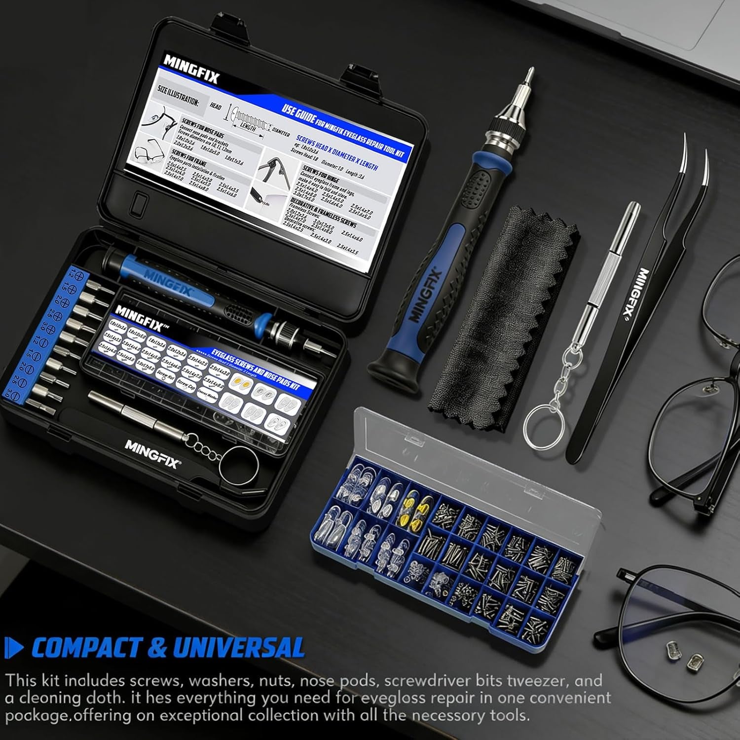 Eyeglass Sunglass Repair Kit, Magnetic Eye Glasses Repairing Tool Kit with Assorted Screws