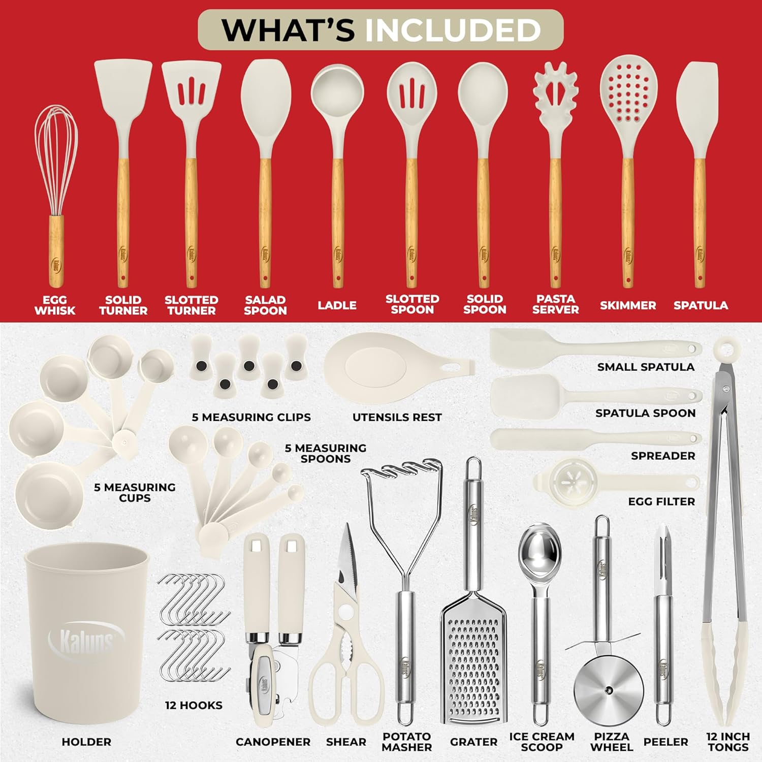 50 PCS Silicone Kitchen Utensils Set Complete Kitchen Set - 800°F Heat Resistant Non-Stick Premium Silicone
