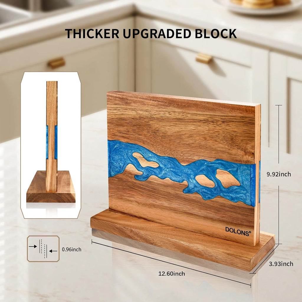Premium Acacia Wood and Resin Kitchen Magnetic Knife Holder 