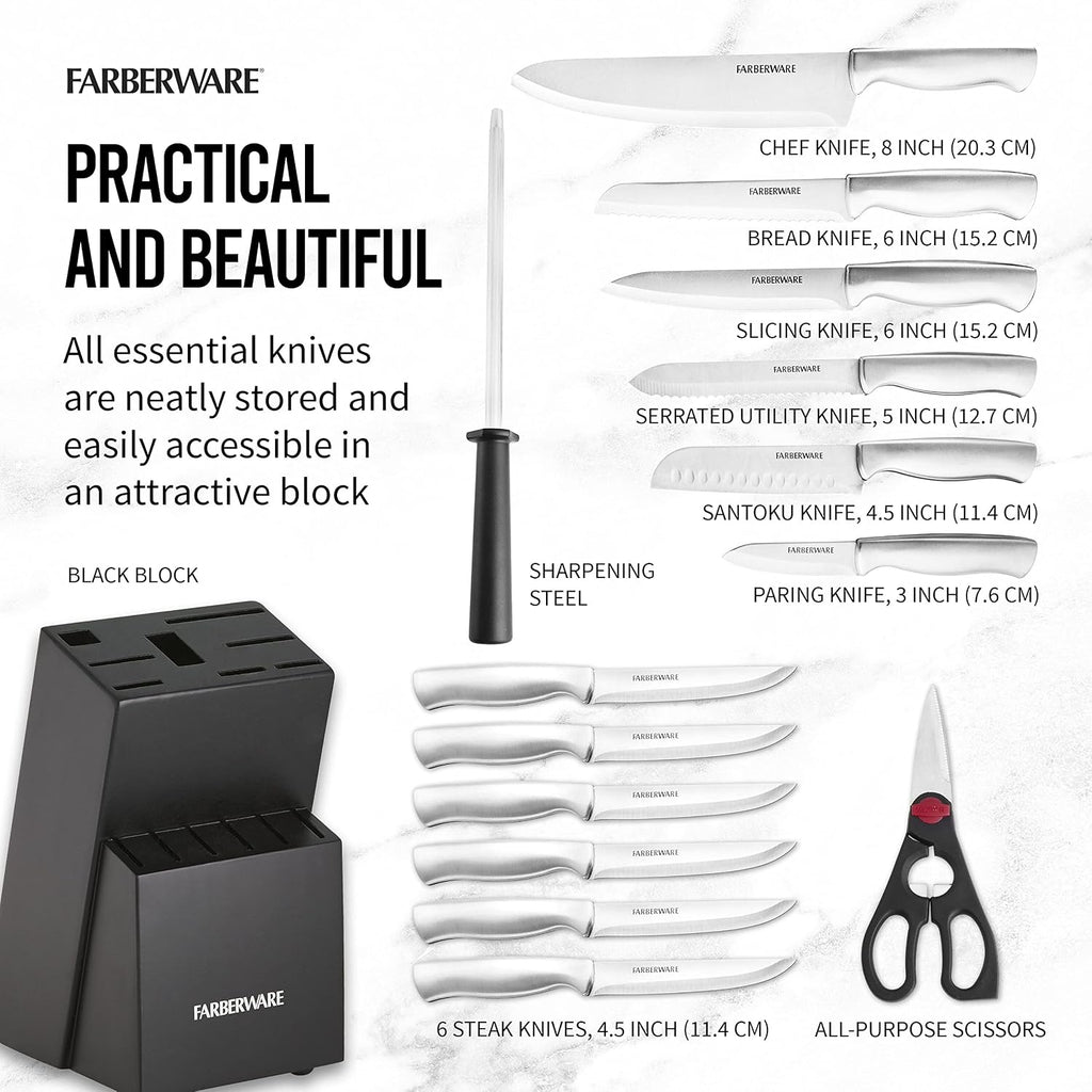 Premium 15-Piece Kitchen High-Carbon Stainless Steel Blades with Wood Block