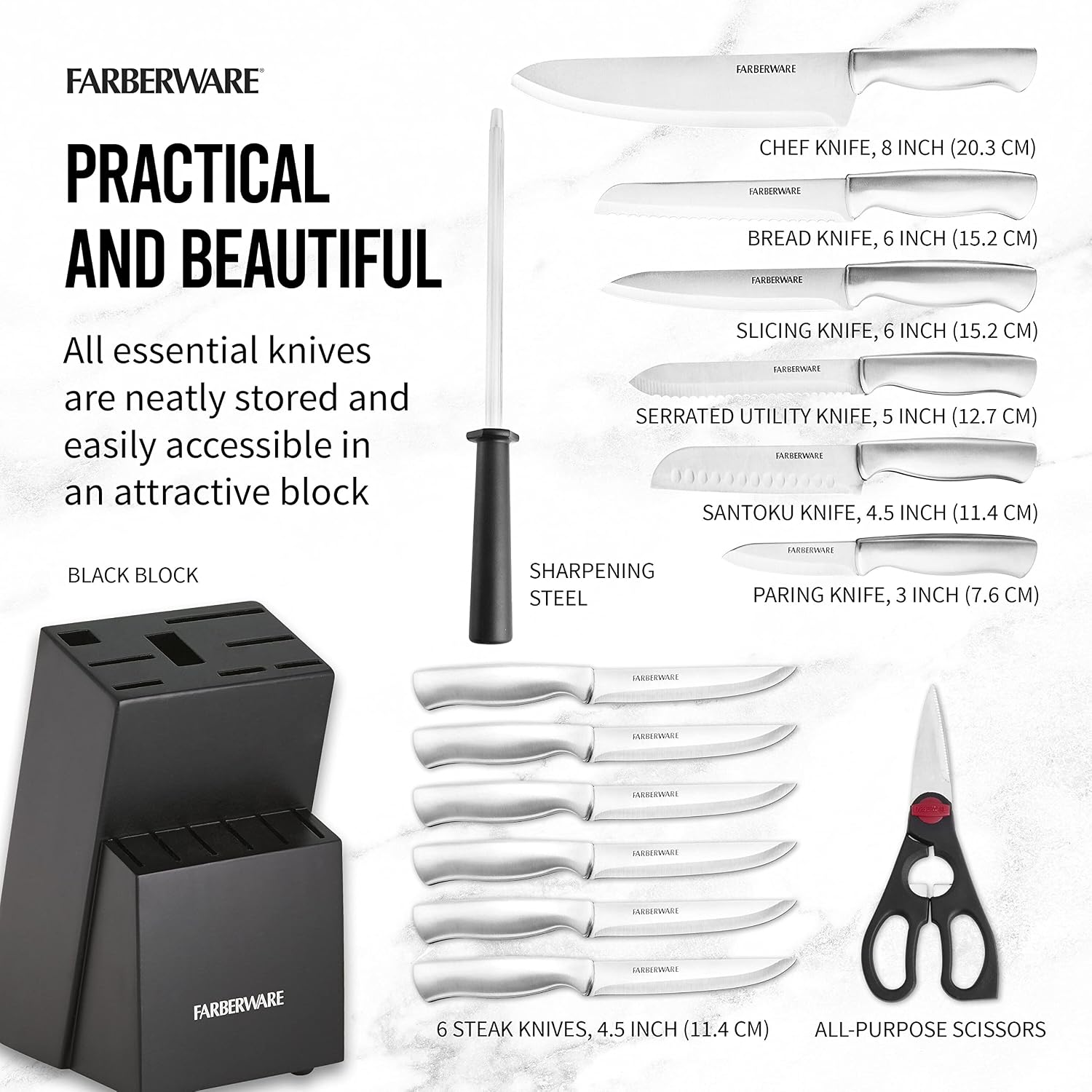 Premium 15-Piece Kitchen High-Carbon Stainless Steel Blades with Wood Block