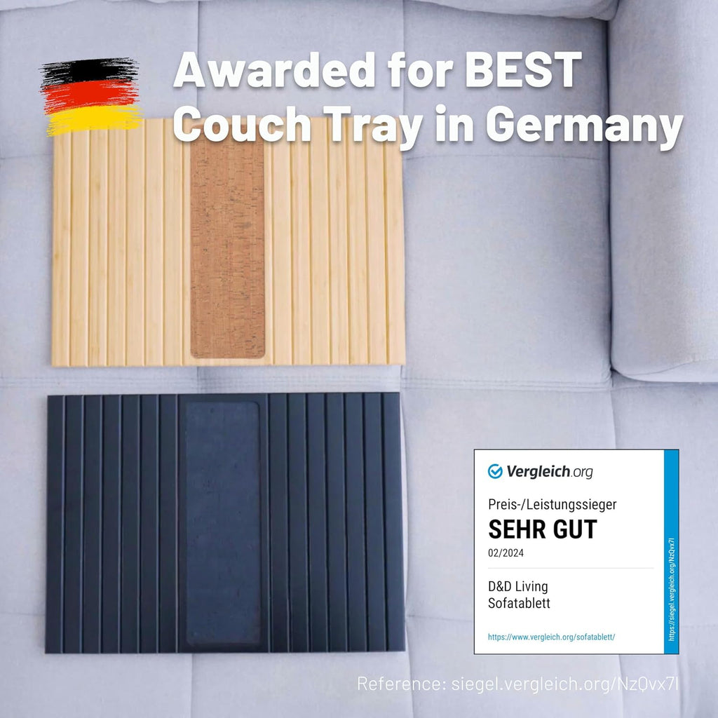 Sofa Tray - Flexible Couch Armrest Organizer with Anti-Slip Cork Pad 