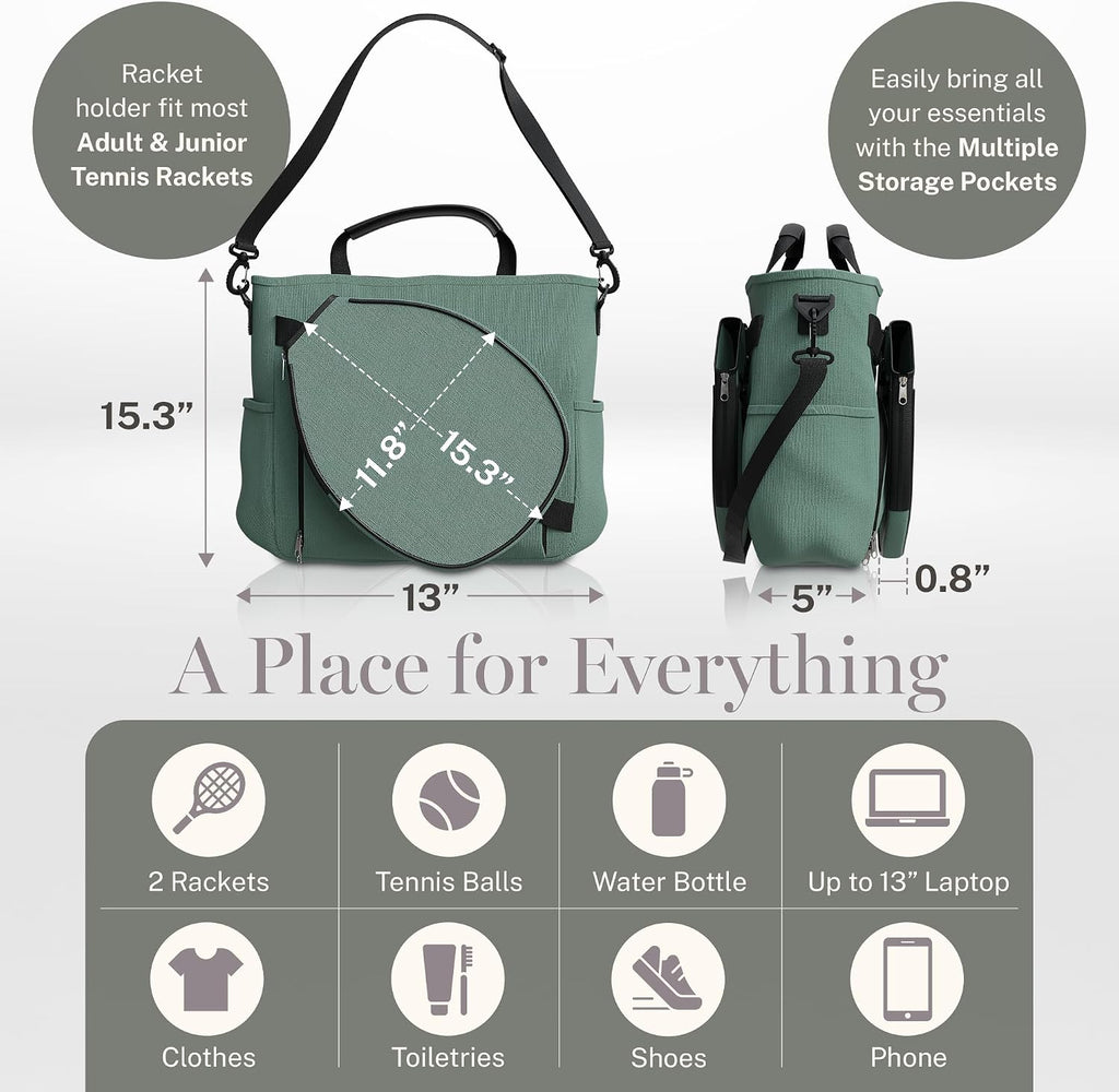 Tennis Bags for Women Men - Sleek Tennis Racket Bag for Sports Accessories with 2 Detachable Racket Cases 