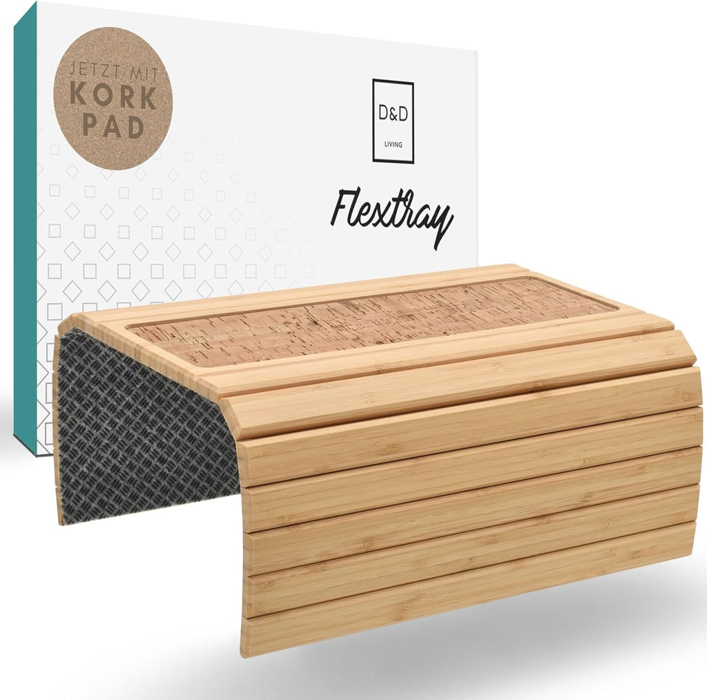 Sofa Tray - Flexible Couch Armrest Organizer with Anti-Slip Cork Pad 