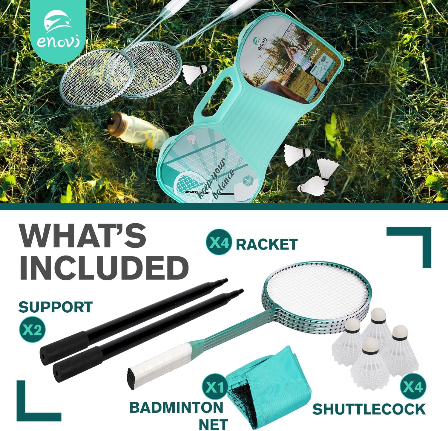 Easygo Badminton Set with Net, 4 Rackets