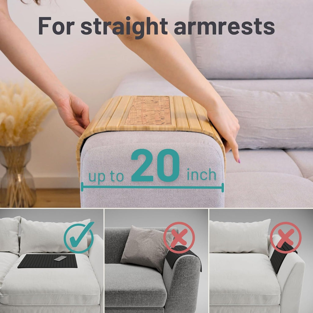 Sofa Tray - Flexible Couch Armrest Organizer with Anti-Slip Cork Pad 