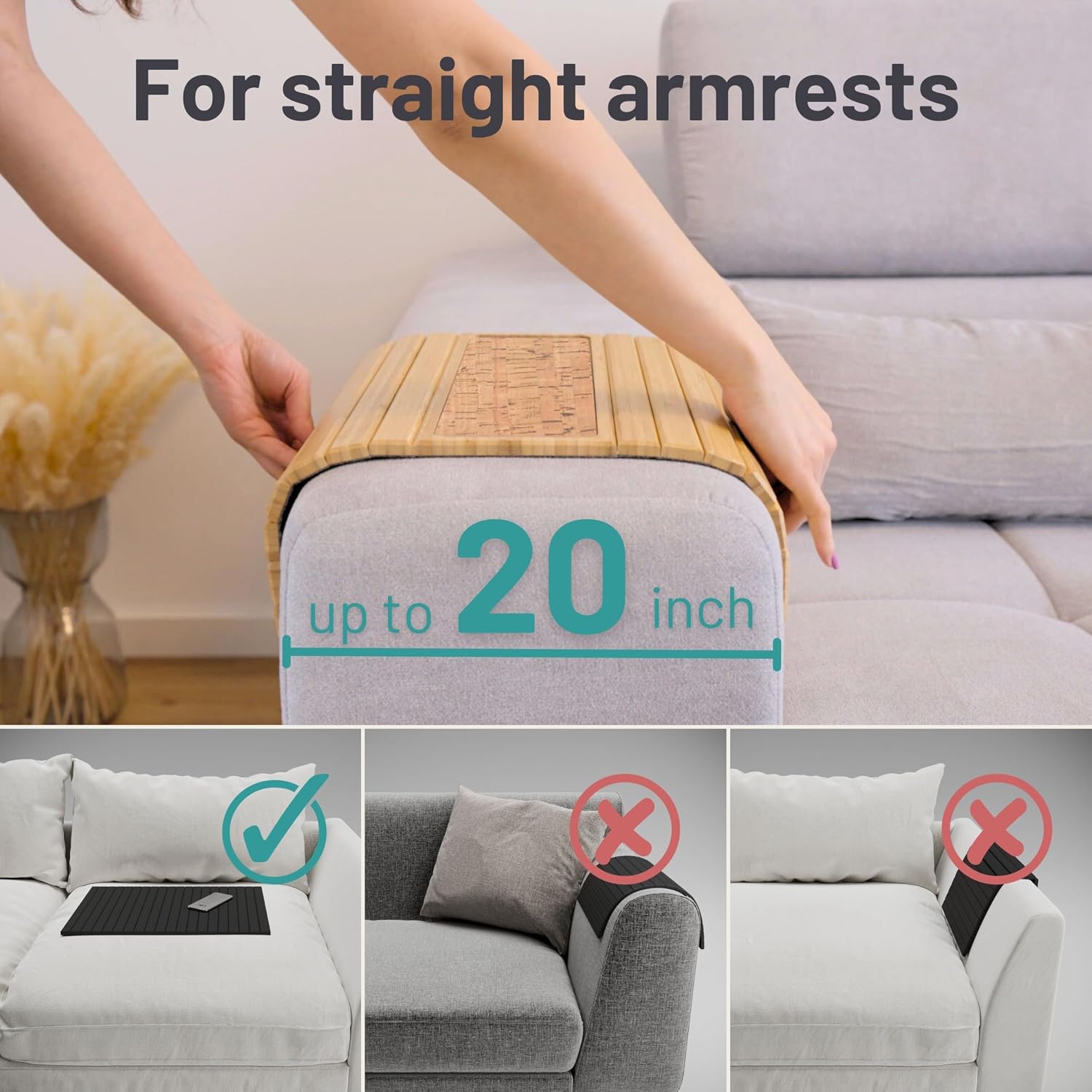 Sofa Tray - Flexible Couch Armrest Organizer with Anti-Slip Cork Pad 
