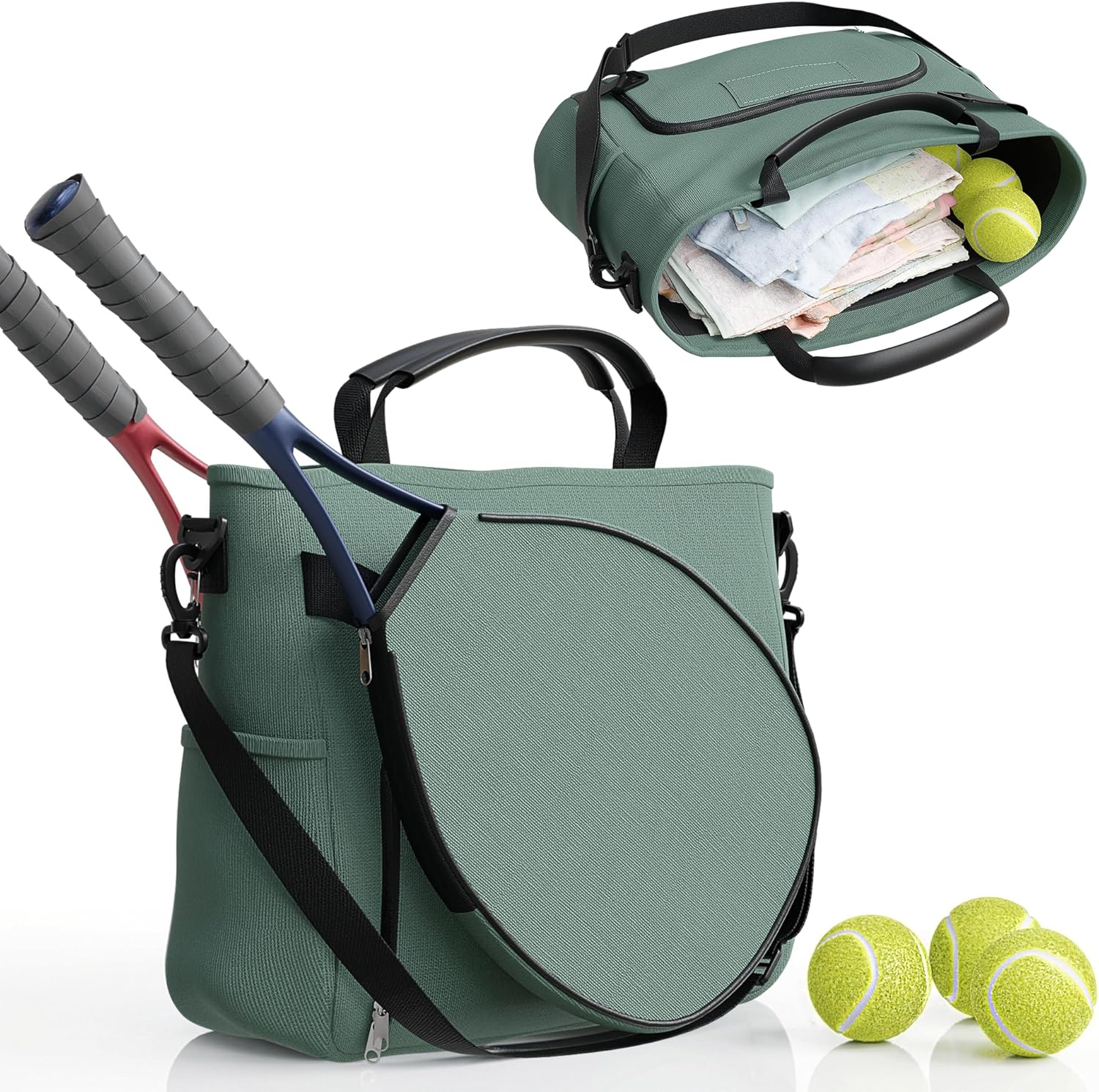 Tennis Bags for Women Men - Sleek Tennis Racket Bag for Sports Accessories with 2 Detachable Racket Cases 