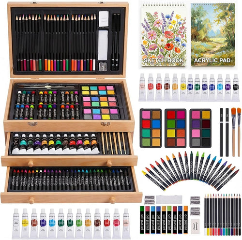175-Pack Deluxe Wooden Art Set Drawing Painting Kit with 2 Drawing Pads