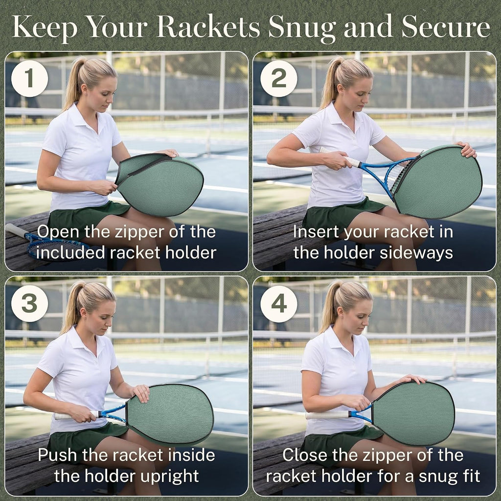 Tennis Bags for Women Men - Sleek Tennis Racket Bag for Sports Accessories with 2 Detachable Racket Cases 