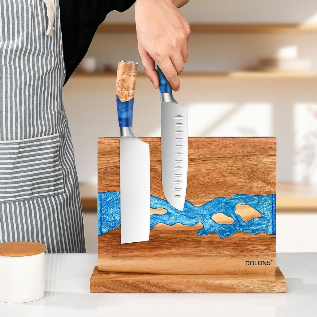 Premium Acacia Wood and Resin Kitchen Magnetic Knife Holder 