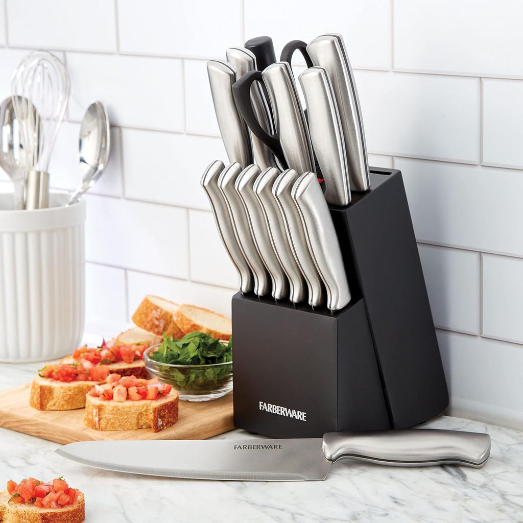 Premium 15-Piece Kitchen High-Carbon Stainless Steel Blades with Wood Block