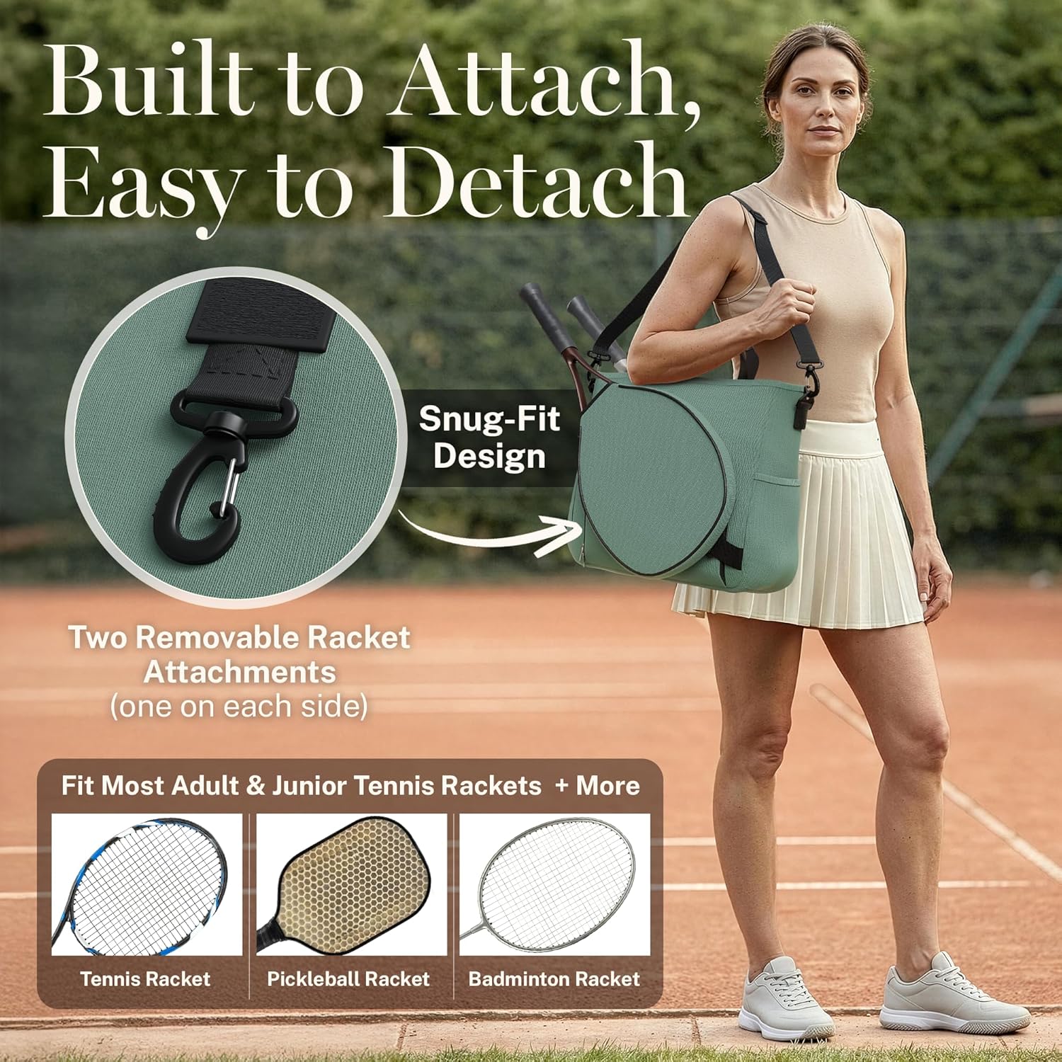 Tennis Bags for Women Men - Sleek Tennis Racket Bag for Sports Accessories with 2 Detachable Racket Cases 