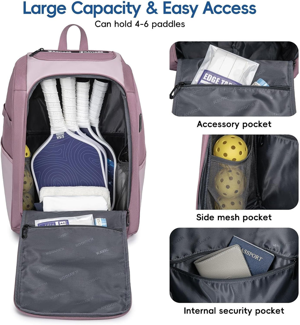 Premium Pickleball Bag, Large Pickleball Backpack Holds 4 to 6 Paddles