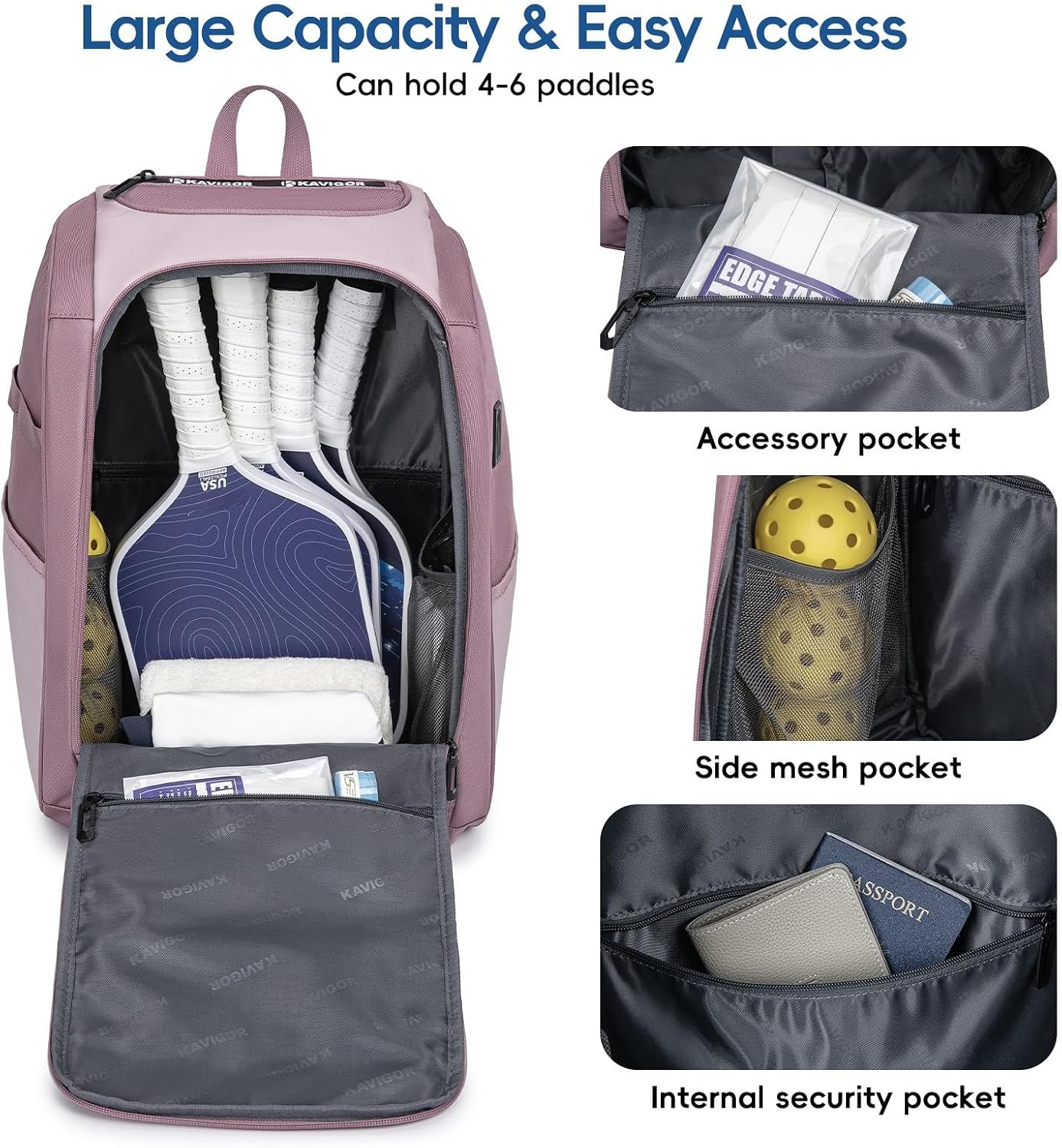 Premium Pickleball Bag, Large Pickleball Backpack Holds 4 to 6 Paddles