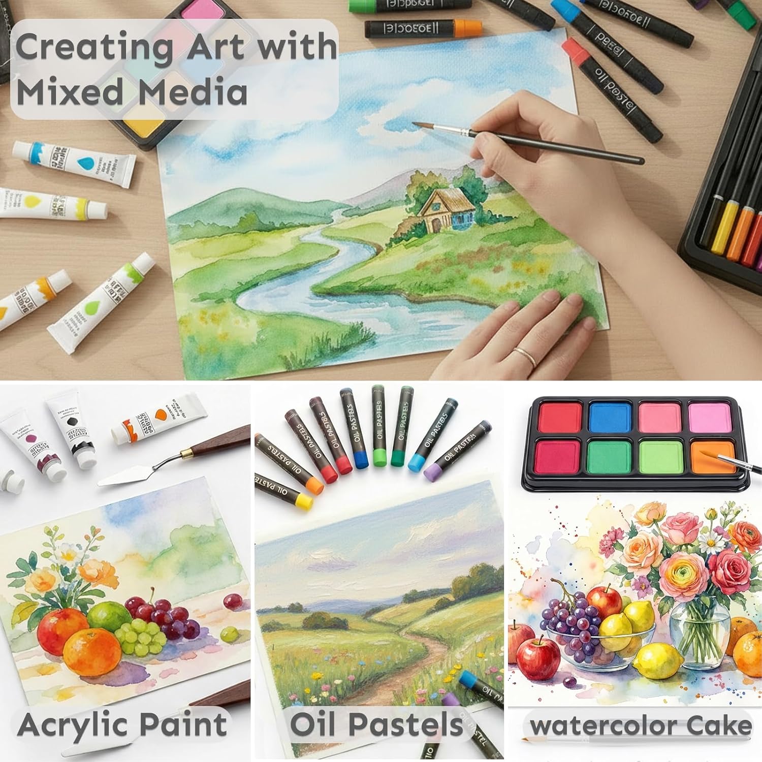 175-Pack Deluxe Wooden Art Set Drawing Painting Kit with 2 Drawing Pads