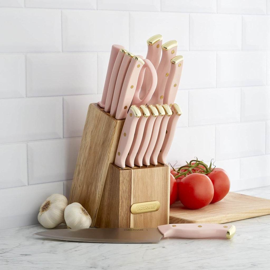 15-Piece Knife Block Set with Black Soft-Grip Handles and Graphite Block 