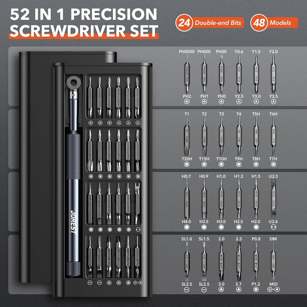52-IN-1 Precision Screwdriver Set, Mini Repair Tool Kit with Torx for Macbook, Computer, Laptop, Iphone, PS5, Xbox, Switch, Glasses, Watch, Ring Doorbell, Electronic, Small Gift Gadget for Men