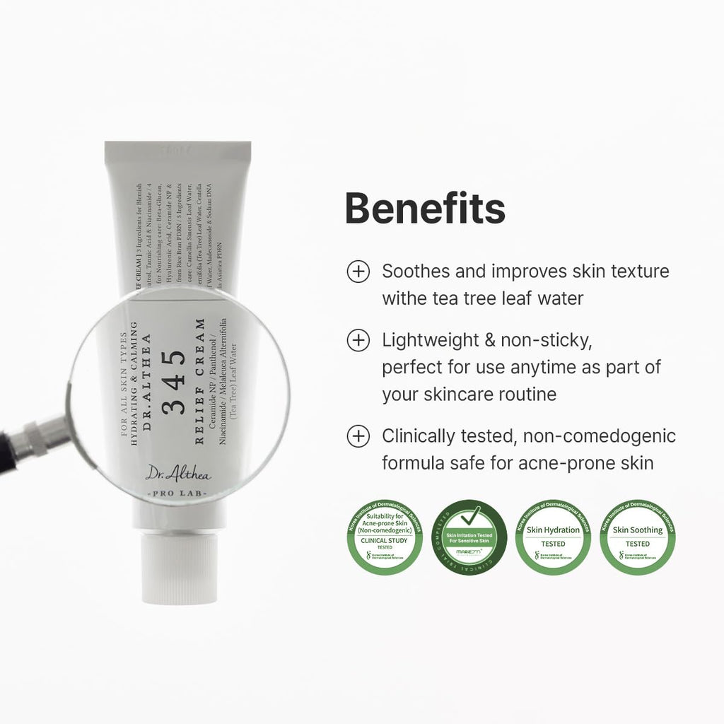 345 Relief Cream | PDRN & Hyaluronic Acid for Hydration, Blemish Care | Post-Acne Face Moisturizer with Centella & Niacinamide | Korean Vegan Skincare, 1.69 Fl Oz (Ver.2 - Pack of 1)