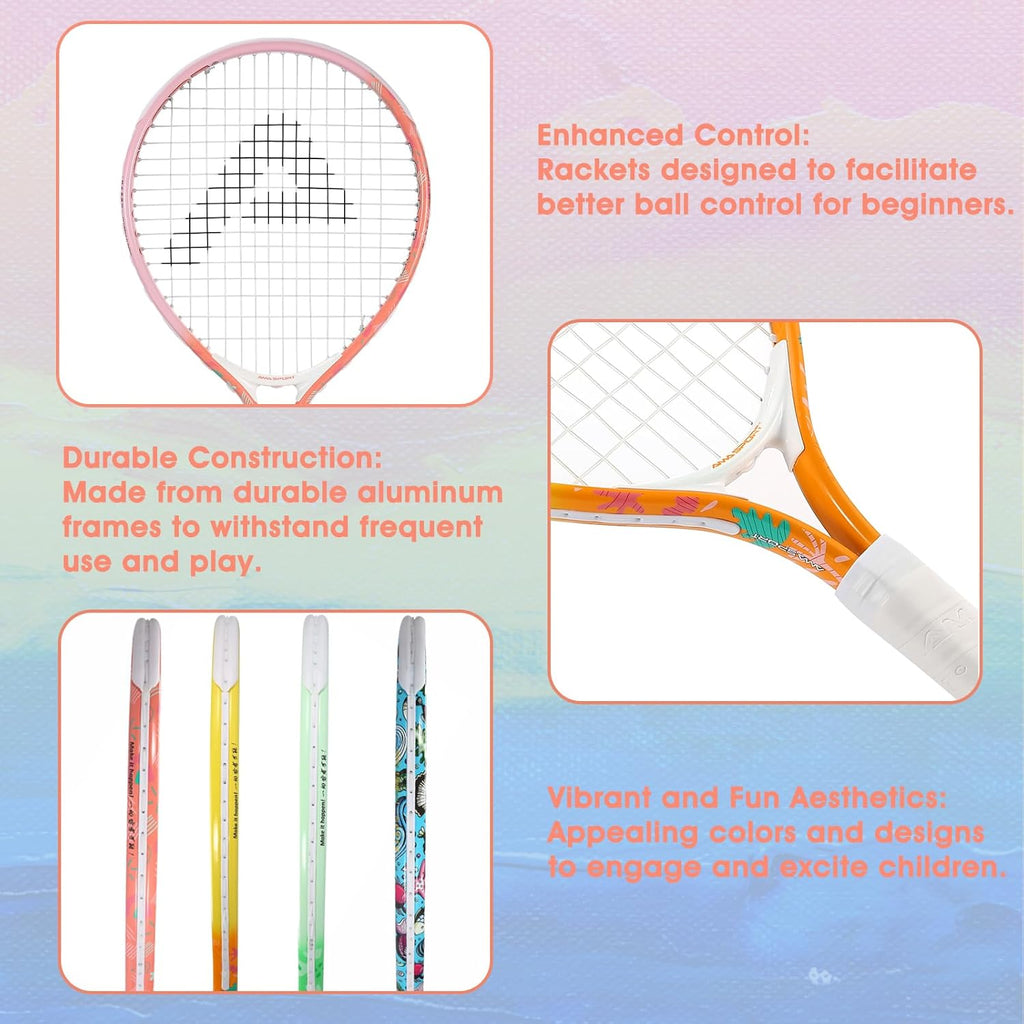 17" Graffiti Pink Kids Tennis Racket with 17" Green Kids Tennis Racket