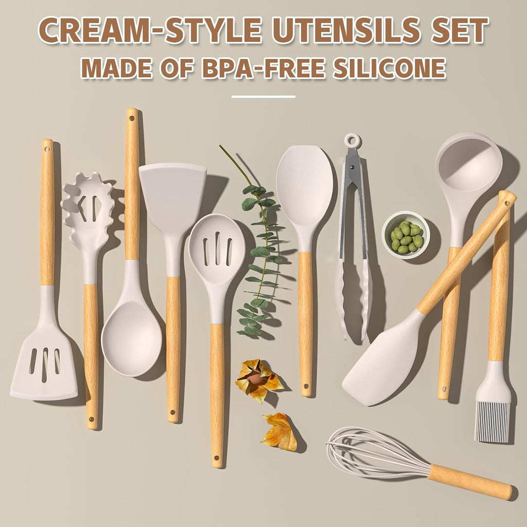 Kitchen Cooking Utensils Set, 33 Pcs Non-Stick Silicone Cooking Kitchen Utensils Spatula Set