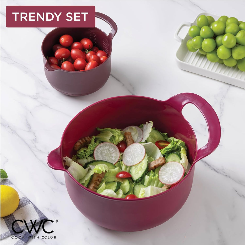 Nesting Plastic Mixing Bowl Set with Pour Spouts and Handles