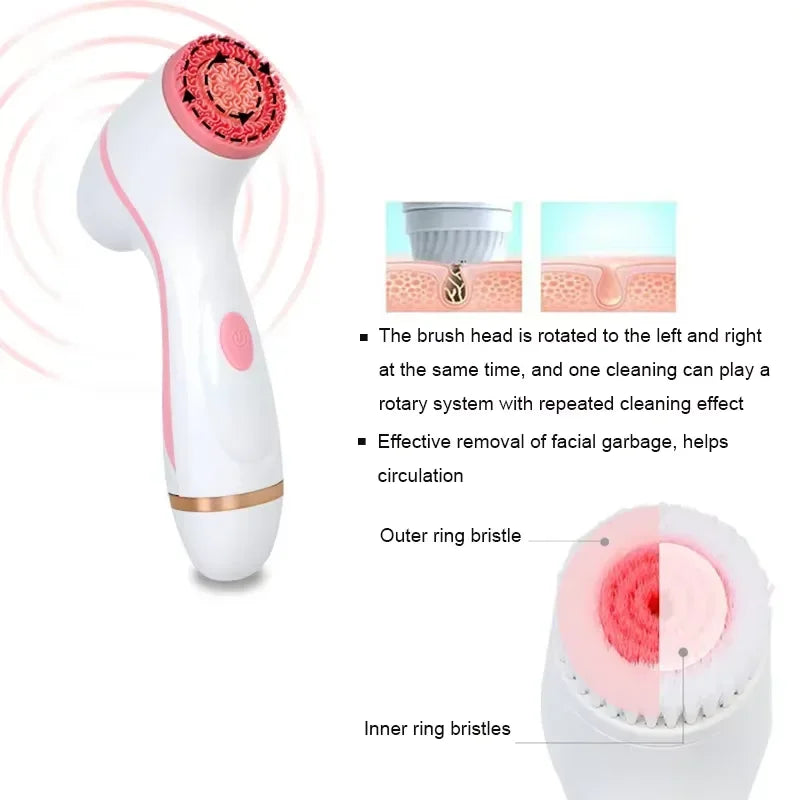 3 in 1 Electric Cleansing Brush Vibrations Facial Cleaner Face Massager Sonic Rotating Cleansing Brush Face Deep Cleansing Tool