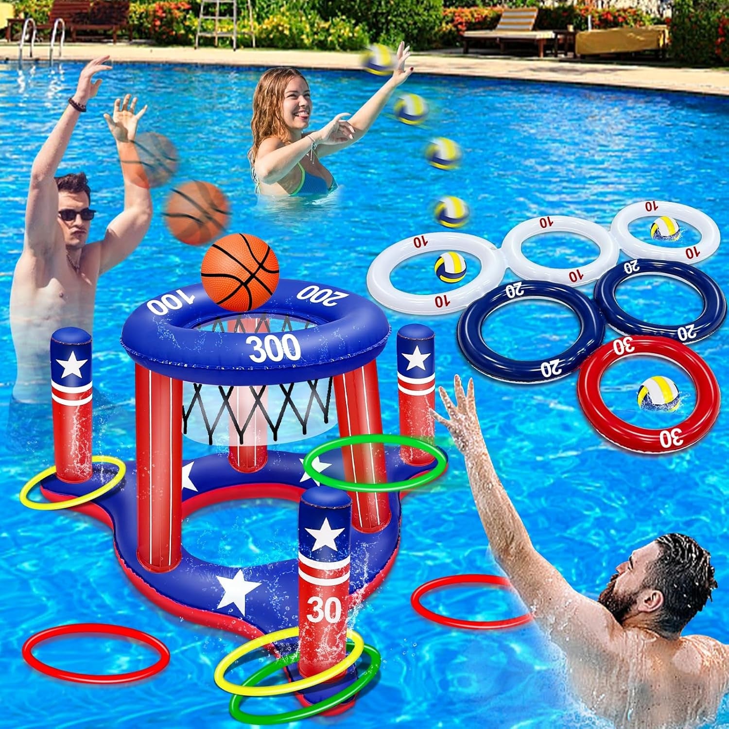 American Flag Pool Toys Games Set