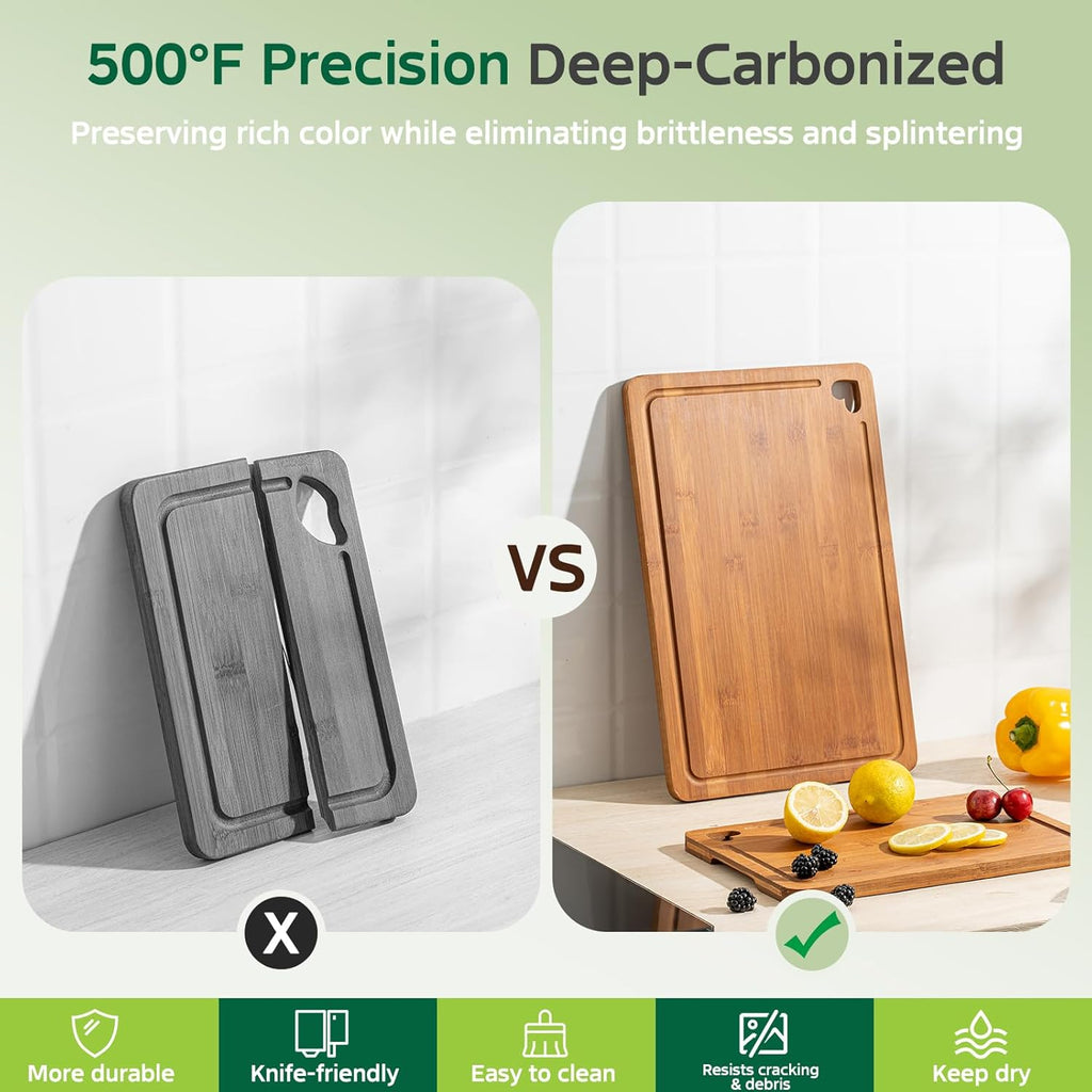 Premium Bamboo Wood Cutting Board with Wood Storage Stand