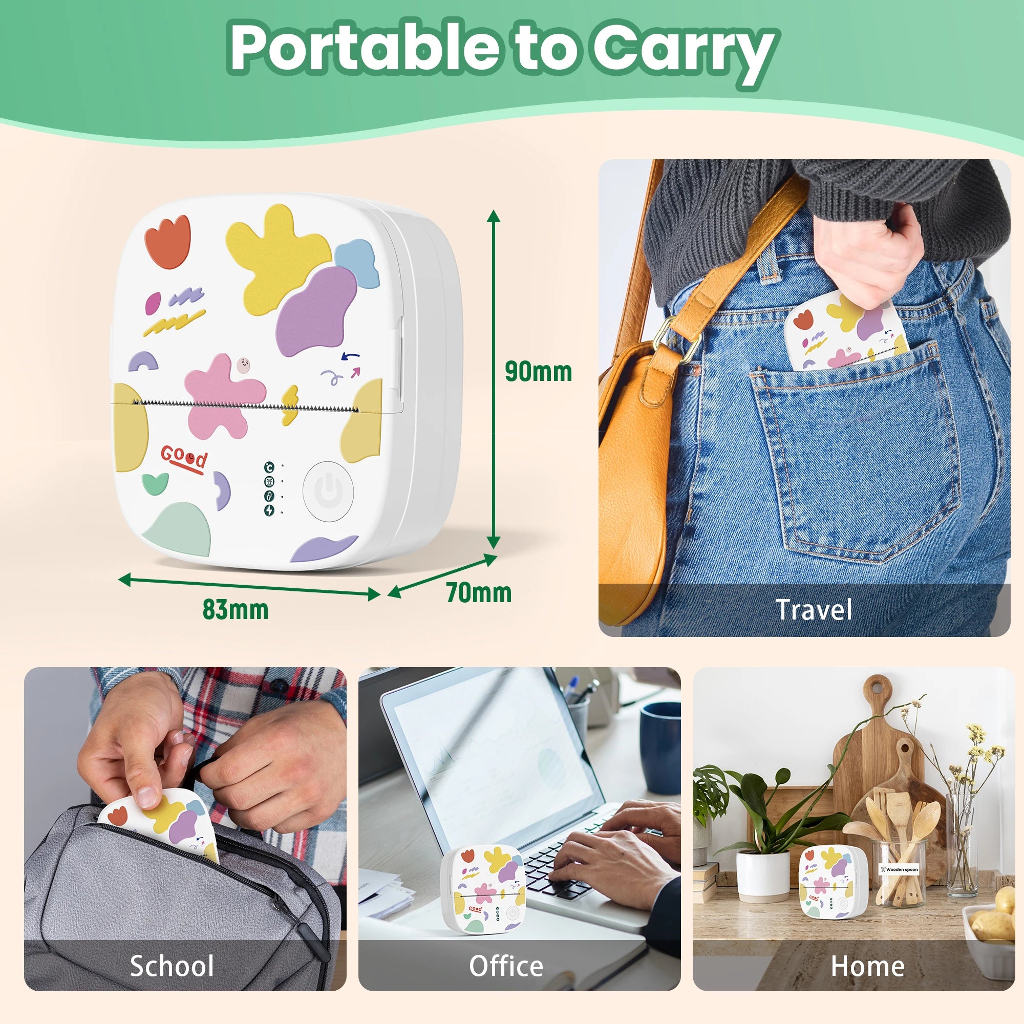 YISORA Mini Portable Sticker Printer , Mini Thermal Printer with 4 Rolls Paper, Bluetooth Inkless Printpods, Pocket Label Maker