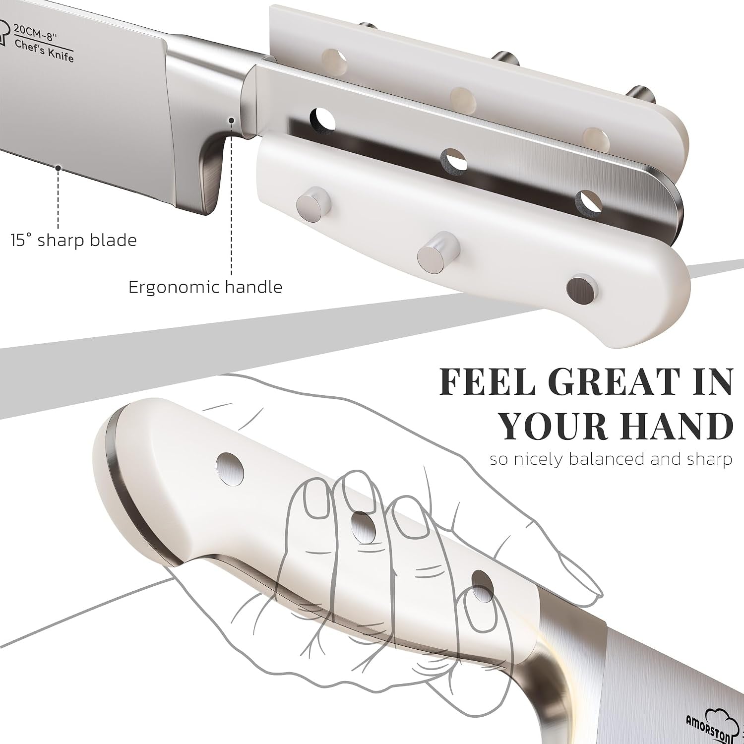 Knife Set, Kitchen Knives Set with Block and Sharpener 14 Pcs Full Tang Knives German Stainless 