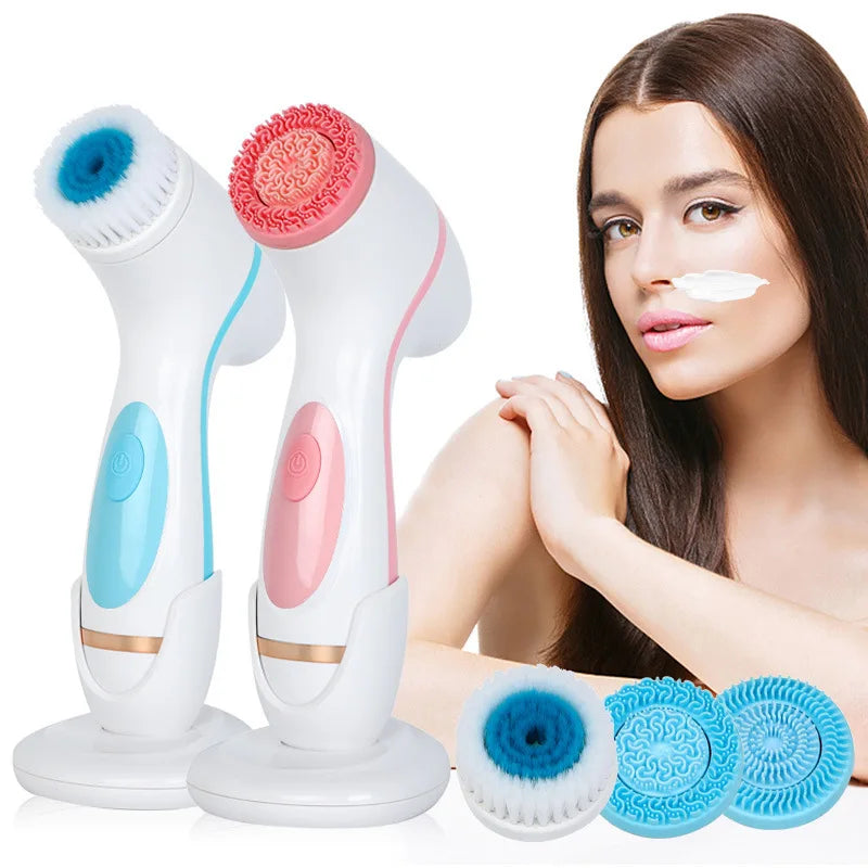 3 in 1 Electric Cleansing Brush Vibrations Facial Cleaner Face Massager Sonic Rotating Cleansing Brush Face Deep Cleansing Tool