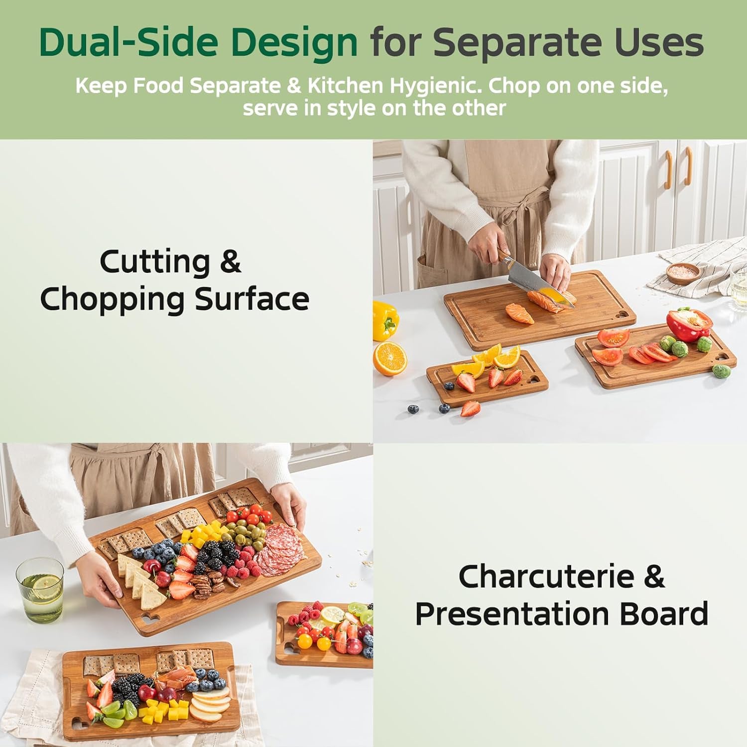 Premium Bamboo Wood Cutting Board with Wood Storage Stand