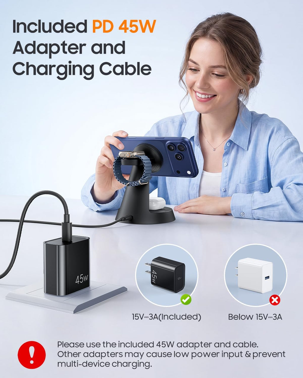 4 in 1 Magnetic Wireless Charger with 20W Fast Retractable Cable for Apple Devices