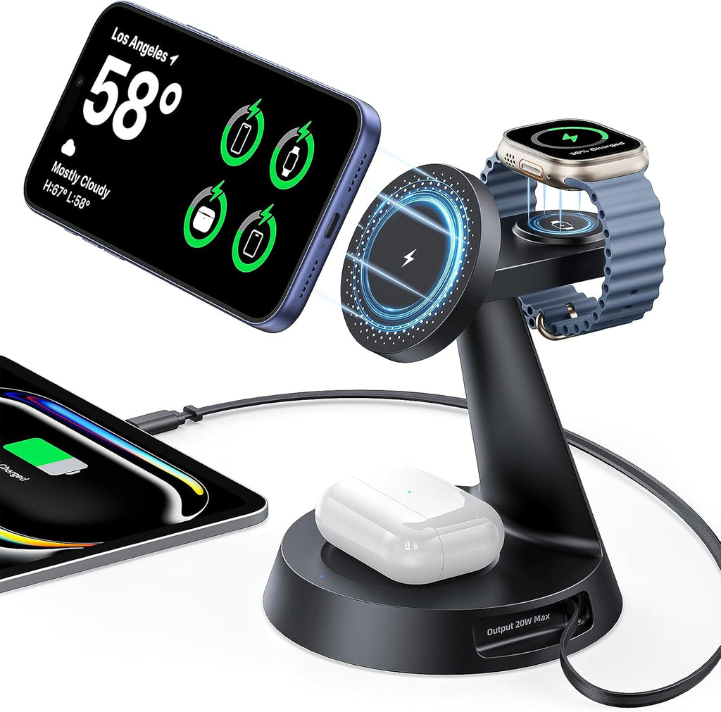 4 in 1 Magnetic Wireless Charger with 20W Fast Retractable Cable for Apple Devices