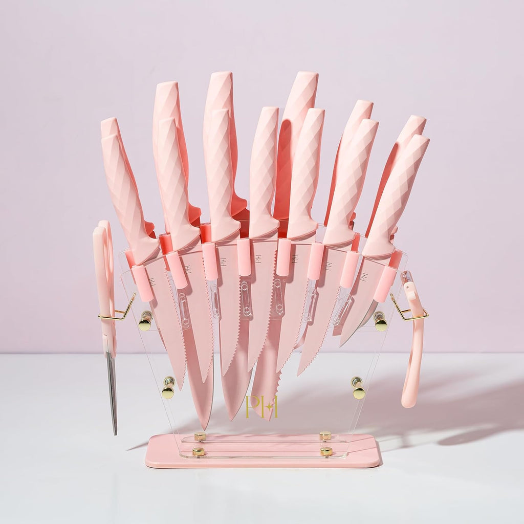 Knife Block Set with Fan Style Clear Acrylic Knife Block Premium 