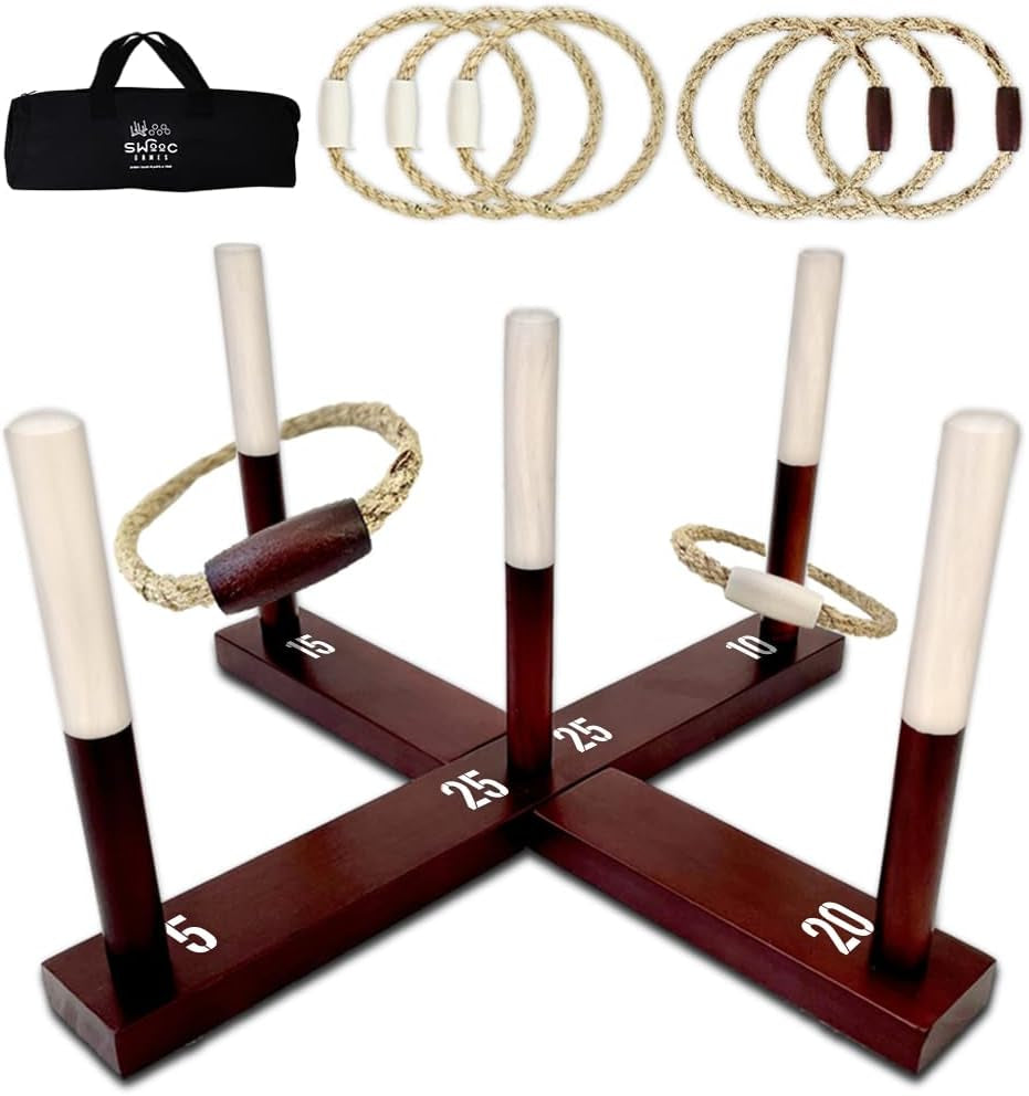 Games - Rustic Ring Toss Game - Easy Setup & Extra Games Included