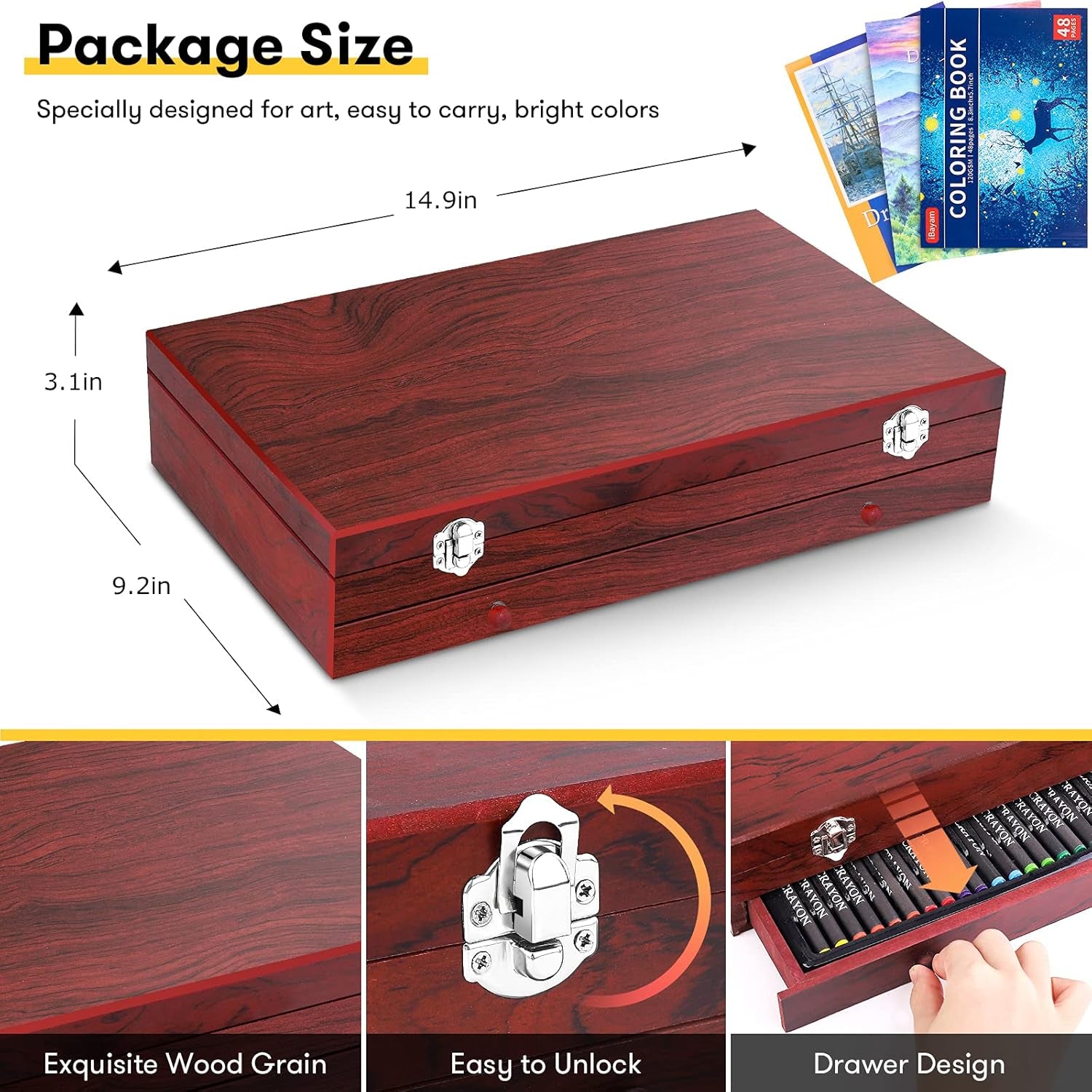 150-Pack Deluxe Wooden Art Set Crafts Drawing Painting Kit with 2 -Sketch Pads