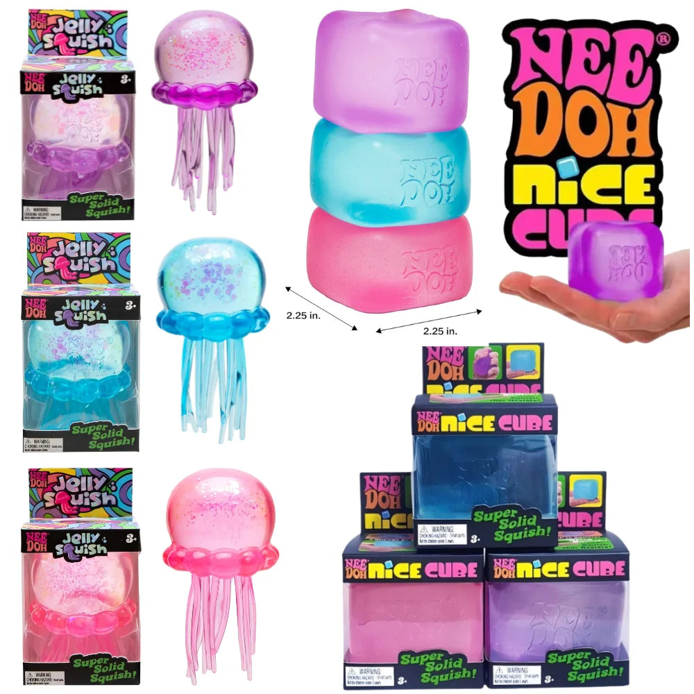@ Trending Nee Doh Jellyfish & Cube Squish Toy, Soft Jelly Squeeze Stress Relief Fidget Toy, Sensory Needoh for Kids & Adults ##