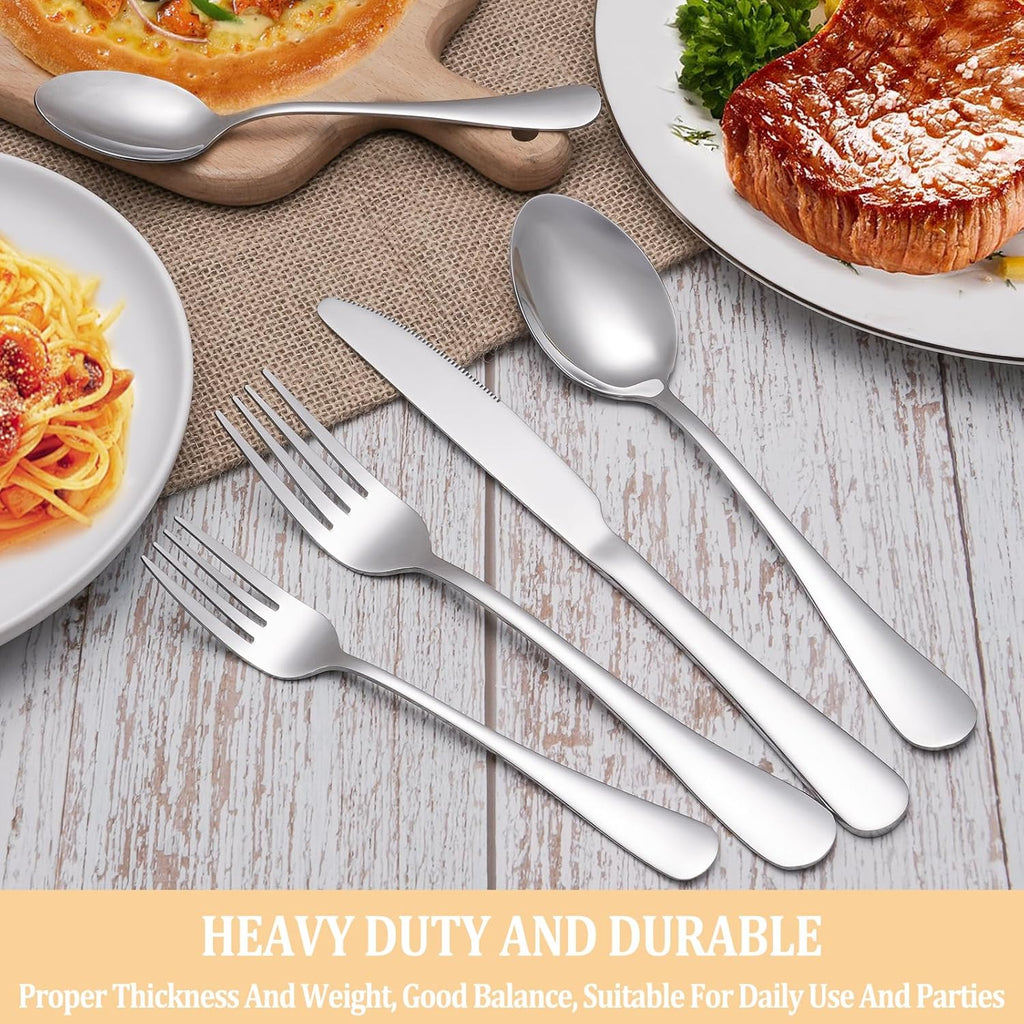 50 Piece Silverware Set Service for 10. Premium Stainless Steel Flatware Set