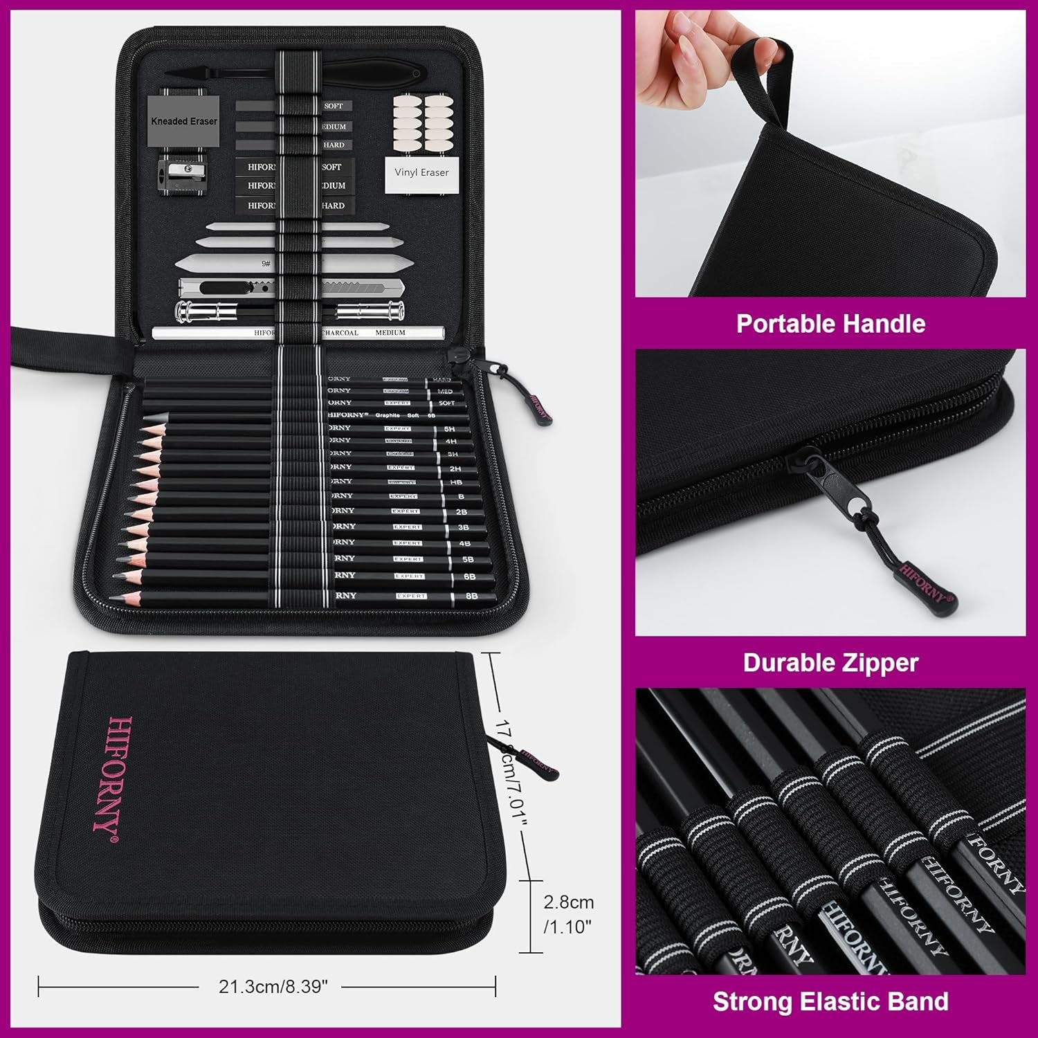 42 PCS Drawing Set, Sketching Kit with Graphite & Charcoal Pencils